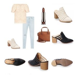 Women's Black and Cream Mules